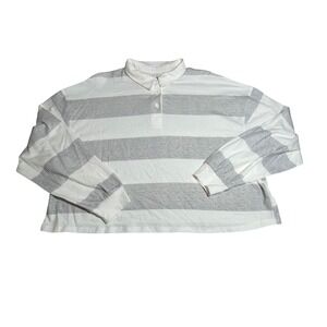 SO‎ Women's Striped Long Sleeve Rugby Polo Shirt XXL Gray White Cotton